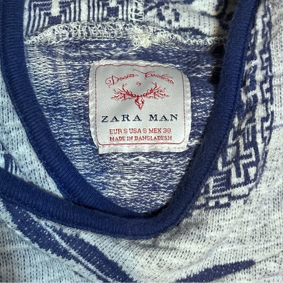 Zara Man Navy Gray Hoodie Sweater Size S Boho - Picture 5 of 7